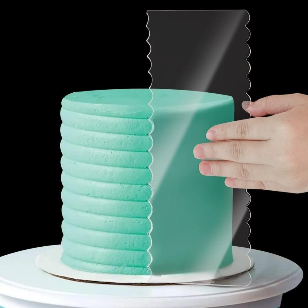 2 stk Akryl Kakeskrape Sett Dekorering Kontur Stripe Kakekam Sagtann Glatter Smørkrem Frosting Skrape kakeverktøy