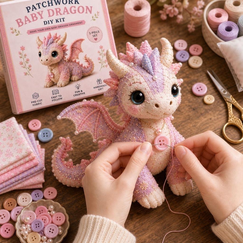 Patchwork Dragon DIY Sewing Kit Soft Plush Toy Handmade Stuffed Animal Kit for Beginners and Craft Enthusiasts