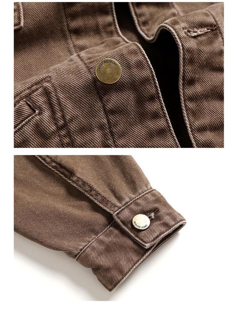 Xintang Men's Retro Washed Multi-Pocket Workwear Jacket with Turn-Down Collar