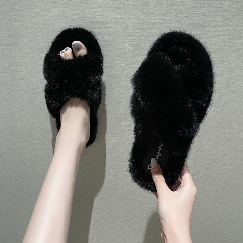 

Mao Mao slippers women s 2025 autumn new bilateral thick-bottomed sandals outer wear foreign trade open-toed cross large-size slippers women 35 чёрный