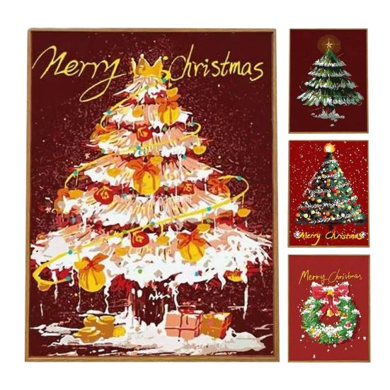 Christmas Tree DIY Painting Xmas Paint-by-Numbers Kit Canvas Paints Included Holiday Themed Painting Set for Adults Festive Home Decor Christmas Gift