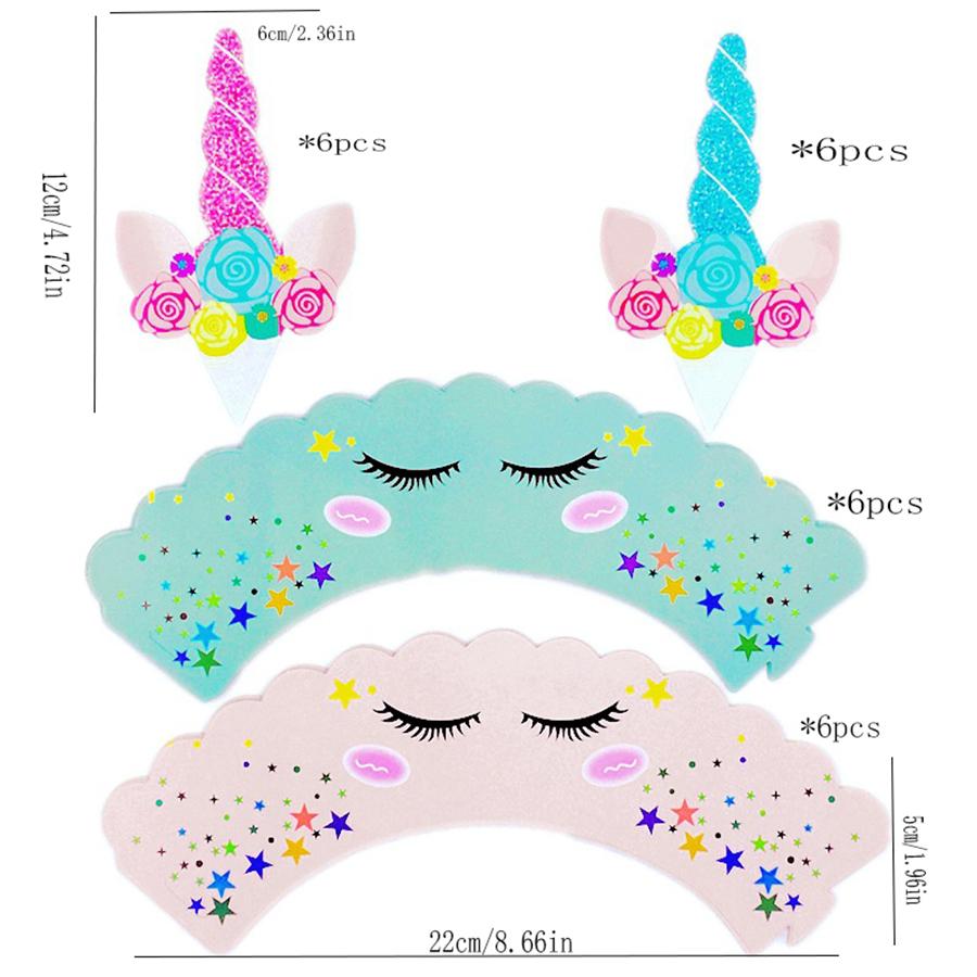 24pcs Unicorn Theme Cupcake Wrappers Toppers  Kids Birthday Party Supplies Decorations