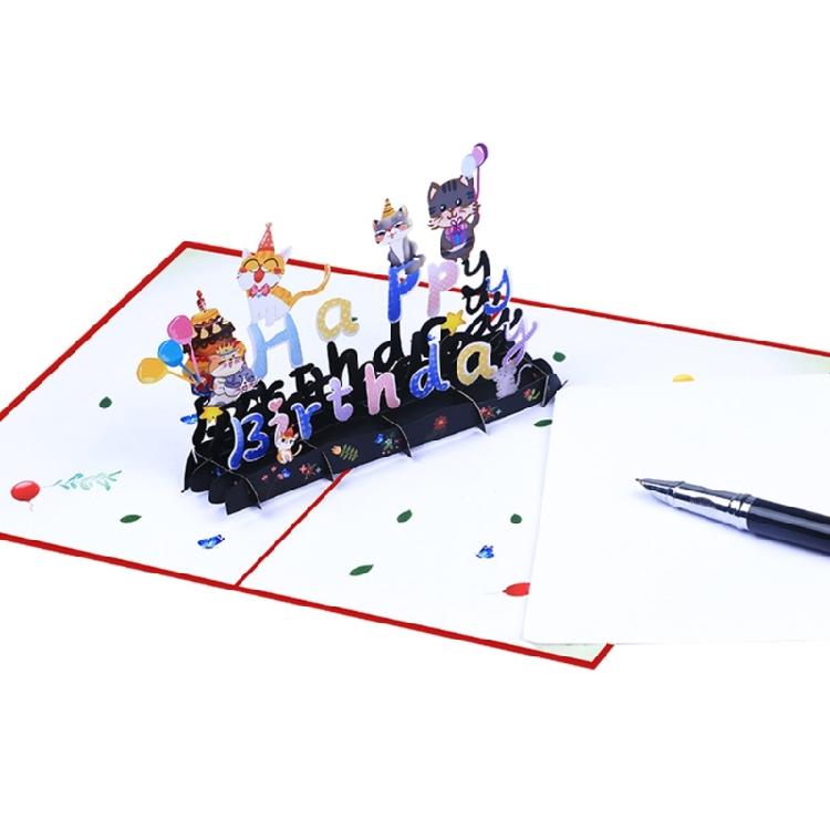 Creative 3D Birthday Card Beautiful 3D Cats Decorated Birthday Card Colorful Print Birthday Greeting Card