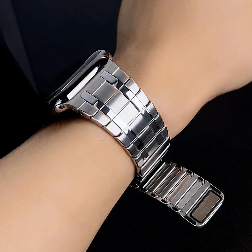 Magnetic AP Watchband for Apple Watch 49mm Strap Ultra 2 Men Stainless Steel Bands for Iwatch 10 9 7 8 Se 46mm 45mm 44mm Correa
