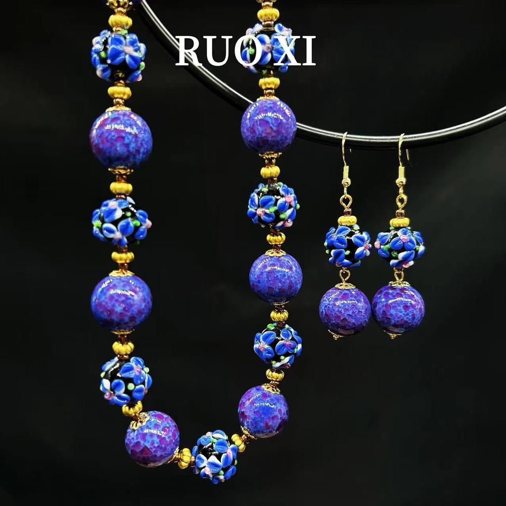 Medieval Vintage Retro Purple Frog Skin Glazed, Murano Purple Versatile New Chinese Necklace Earrings