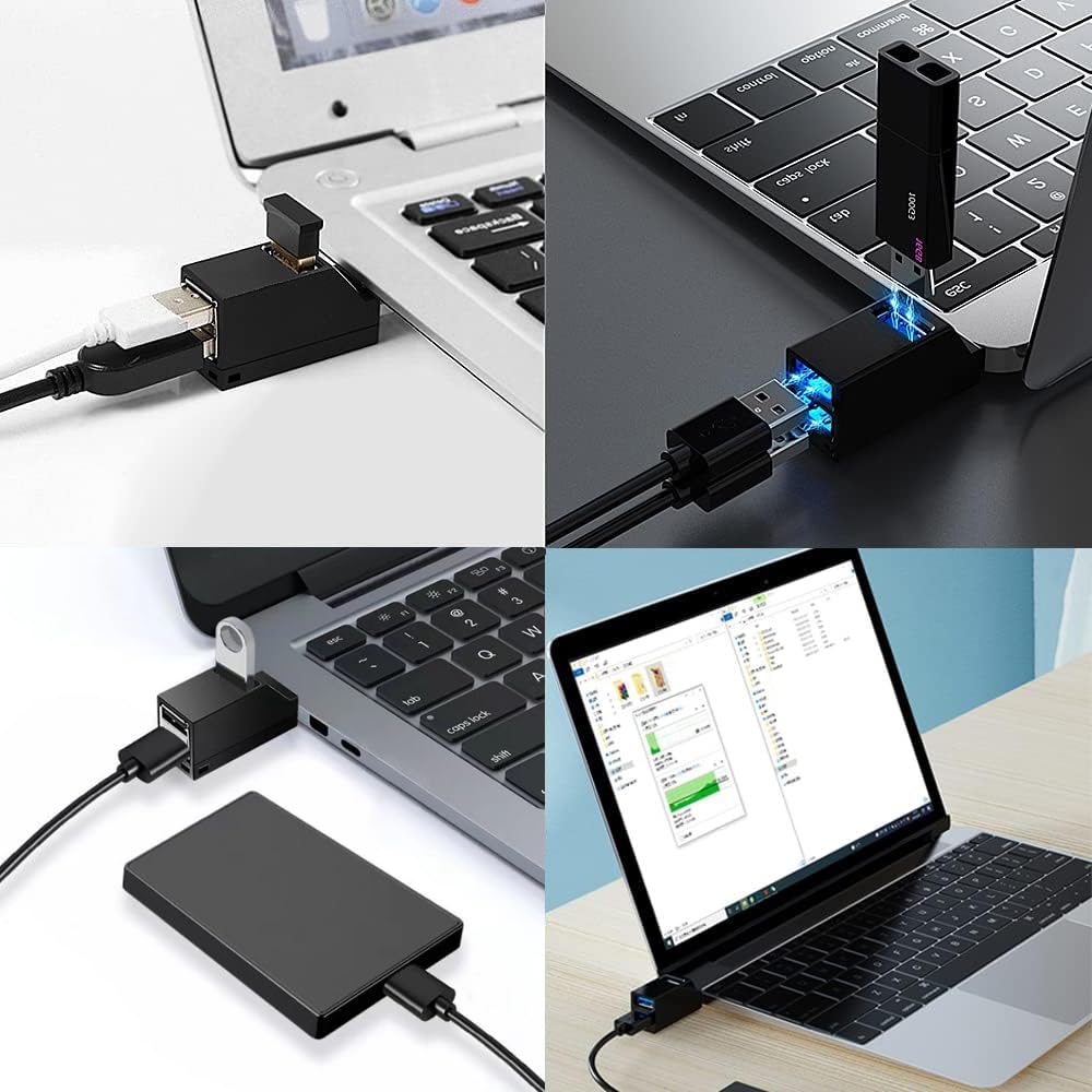 USB USB Expansion Hub with USB and USB Combo and 1 Hub 3.0 Hub, 3-Port 3.0 2.0 Hub, Compact, High-Speed, Lightweight, Portable, Compact, (Black)