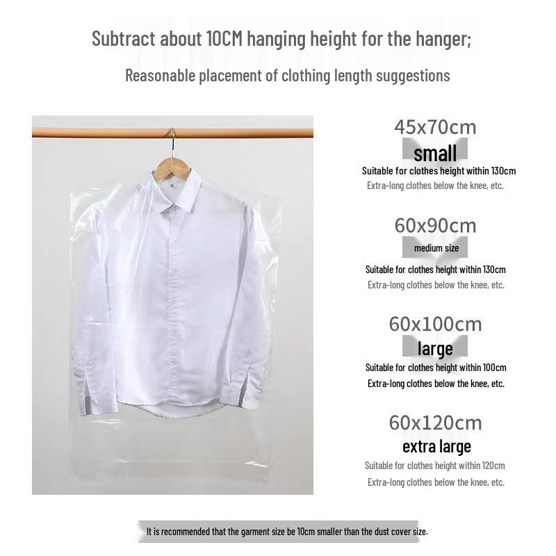 

Чехол для одежды: Одноразовый прозрачный пылезащитный чехол для одежды Medium 60x100cm