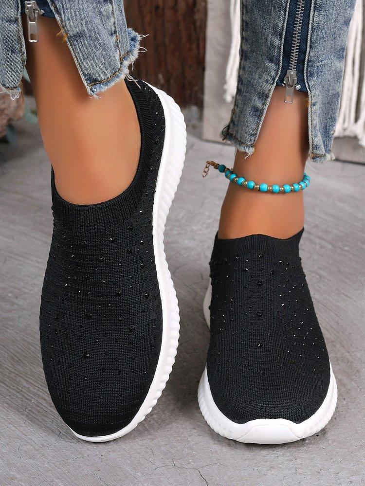 Large size mesh fly-woven casual shoes for women's spring and summer new diamond-encrusted breathable shoes for women