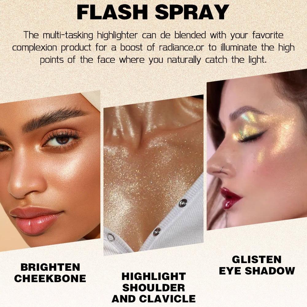 6pcs Air Bag Spray Highlighter Powder Set Body Shimmer Face Glow Makeup Long-Lasting Sweat-Proof Sparkle Sequin Spray for Festival Stage Cosmetics