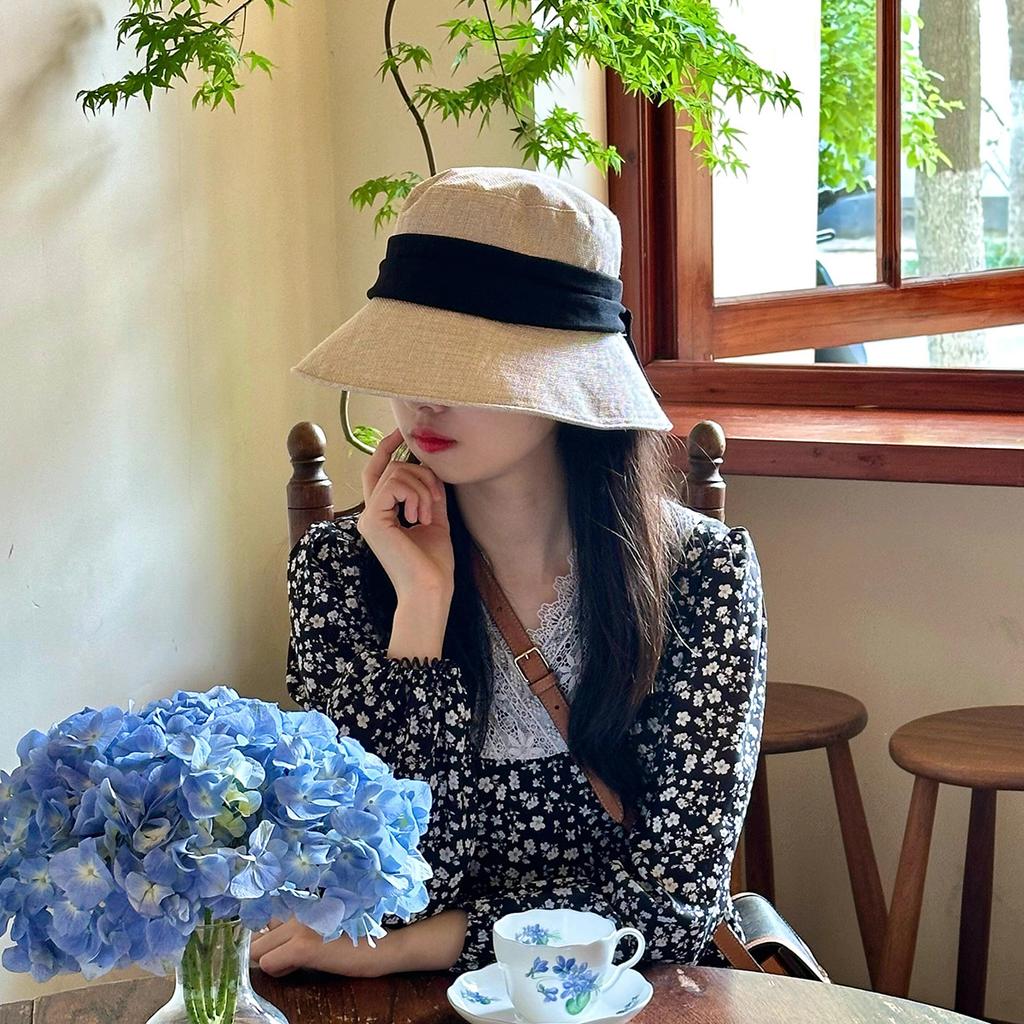 Japanese Cotton And Linen Bow Fisherman'S Hat Children'S Summer Big Eaves Sunscreen Basin Hat Breathable And Light Rear Split Sun Hat