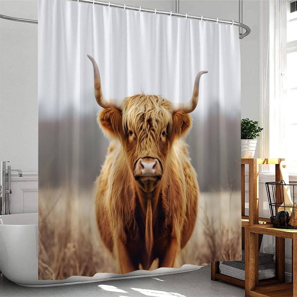 Highland Cow Farmhouse Shower Curtain Country Bathroom Decor Cattle Sunflower Floral Pumpkin Autumn Polyester Bathtub Curtain