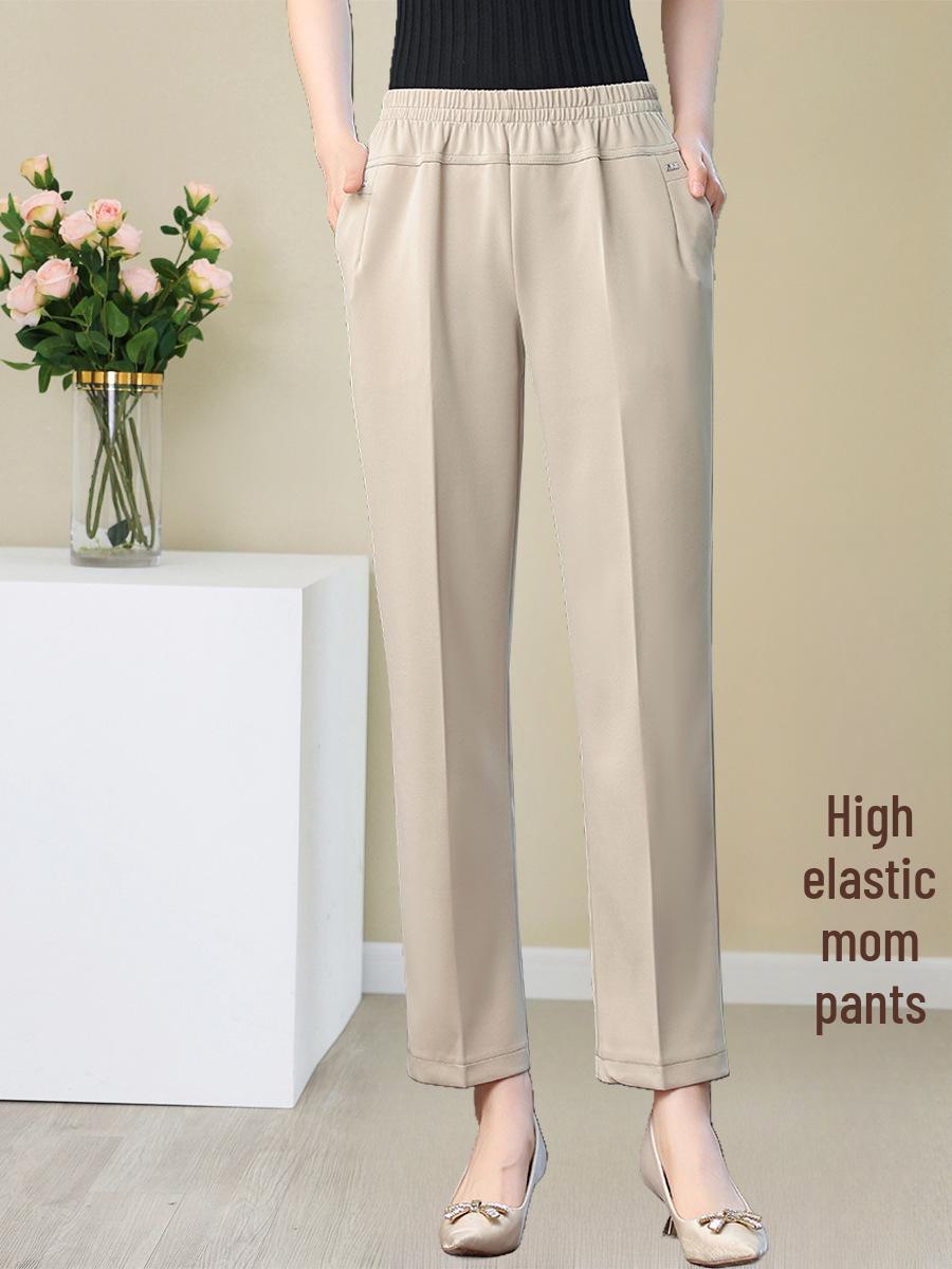 

Эластичные летние брюки с высокой талией для женщин среднего и пожилого возраста - свободный крой, большой размер 5XL [150-165 jin] бежевый