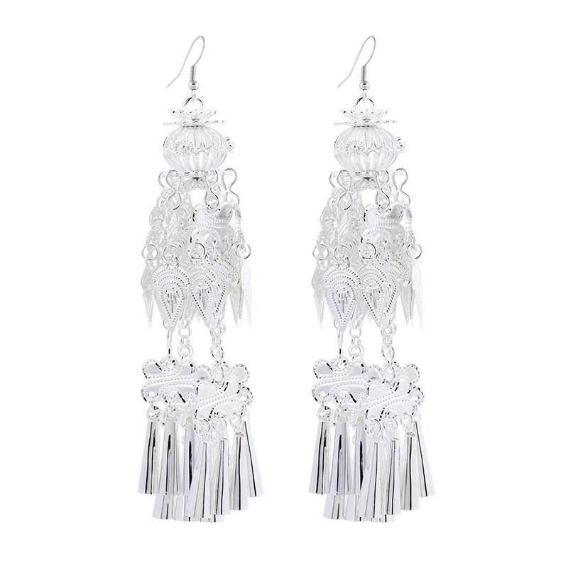 Retro Ethnic Style Handmade Fringed Earrings Temperament Miao Versatile Hanfu Long Earrings Bride Jewelry