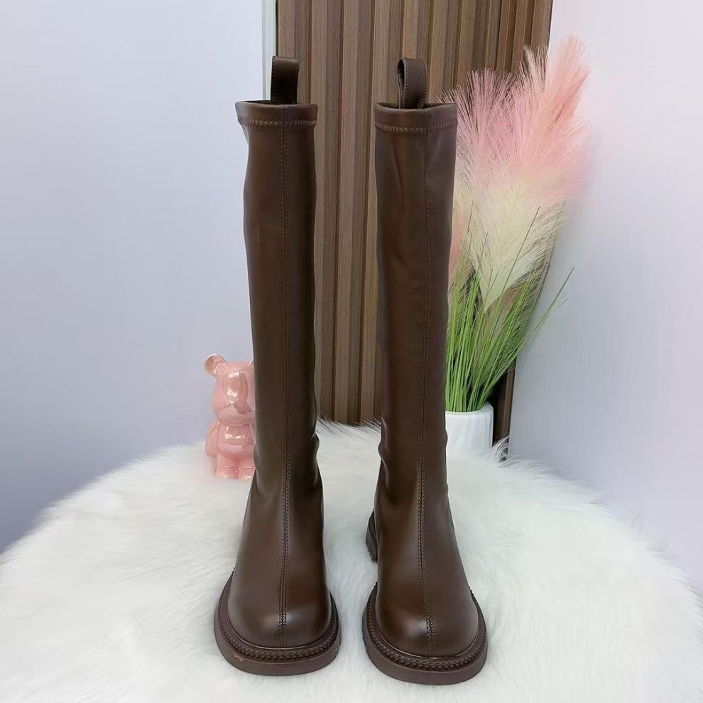 Schlank machende Ritterstiefel: 2025 Neue Saison High-Top Kniehohe Schlankheitsstiefel mit Reißverschluss hinten und dünner Sohle.