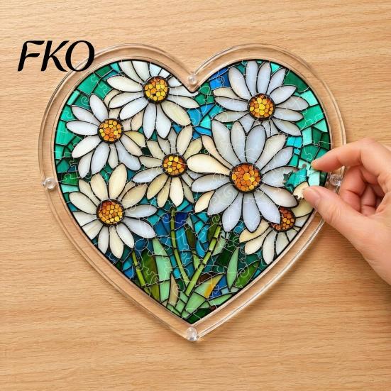 DIY Stained Glass Craft Acrylic Puzzle Suncatcher, Colorful Window Hanging Pendant, Heart Shape Style Sun Catcher Decoration, Ideal for Home