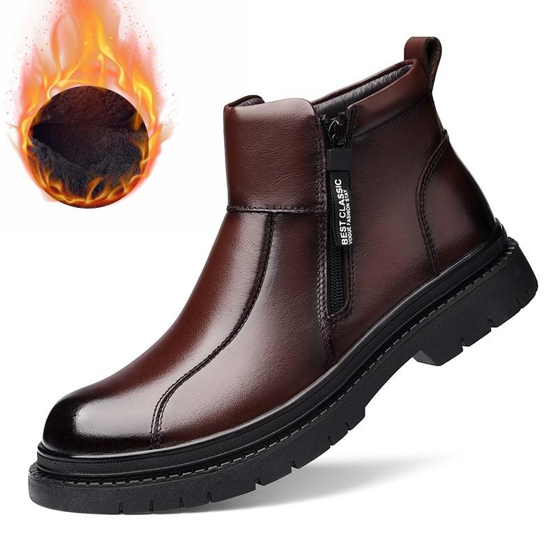 Mens Winter Warm Wool-Lined Leather Chelsea Boots Casual Soft Sole