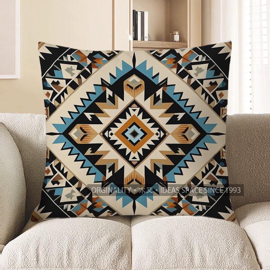 Home Decor Bohemian Aztec Pattern Square Pillow Cover Pattern Cushion Cover Suitable for Sofa Bedroom Car Pillow Cover