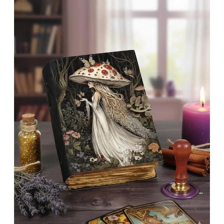 Fairy Leather Grimoire – Book of Shadows, Witchcraft Journal, Mushroom Journal