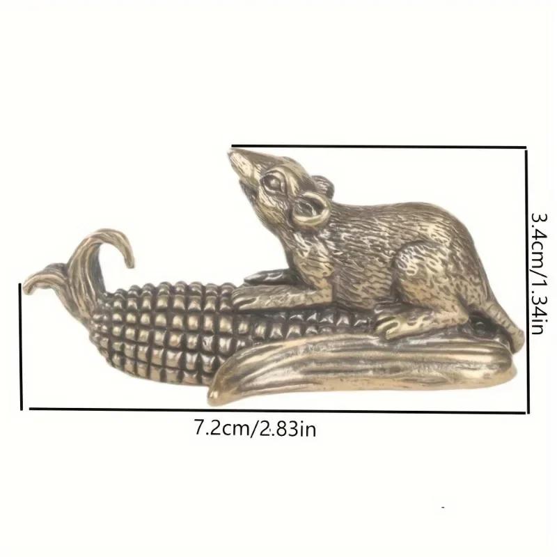 Vintage Brass Mouse & Corn Incense Holder, Nafu Copper Carved Craft, Letter Animal Theme, Versatile Decor For Any Room, No Power