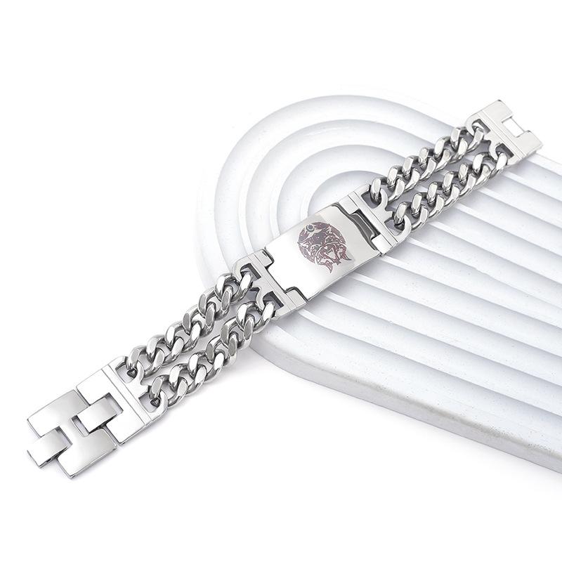 Viking Celtic Wolf Head Titanium Steel Cuban Link Bracelet for Men Durable Stylish Norse Jewelry