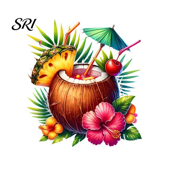 Temporary Window Sticker Summer Beach Cling Reusable Coconut Drink Pineapple Flower Static PVC Wall Removable Hawaiian Tropical Theme Glass Decals for