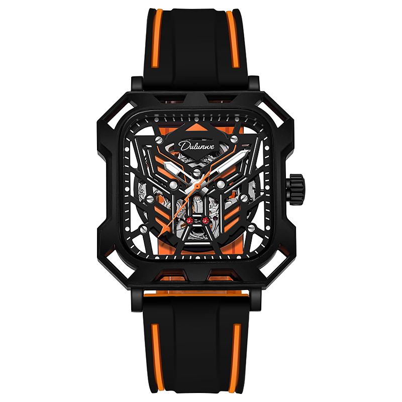 Fashion Automatic Mechanical Watch For Men Luxury Waterproof Men Watch Square Transparent Hollow Design Sports Wristwatches