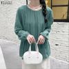 ZANZEA Women Casual Round Neck Solid Color Loose Long Sleeve Blouse