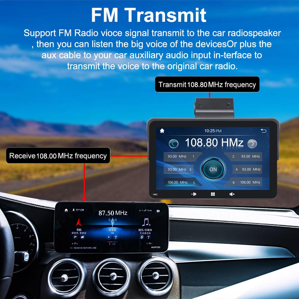 Portable 7" Touch Screen Multimedia Player Compatible with Wireless CarPlay Android With DVR 64G TF Card