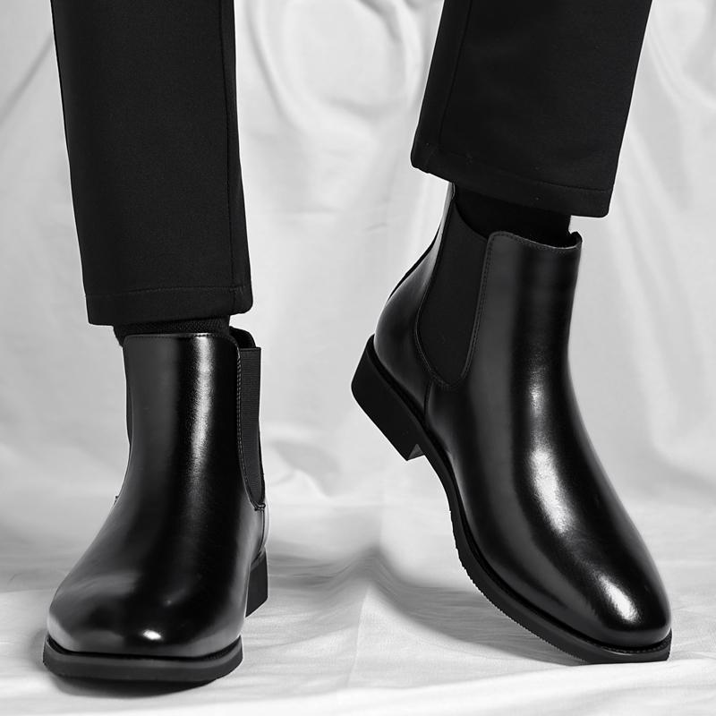 Zimní Teplé Pánské Vysoké Chelsea Gumáky Neviditelný Podpatek Pánské Boty Zvyšující Výšku Pánské Kožené Platformové Boty Zvyšující Výšku
