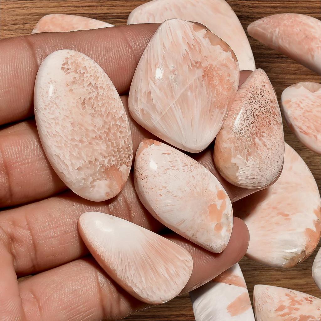 Natural Designer Pink Scolecite Cabochon, Loose Cabochon Lot, Mix Lot, Healing Gemstone Lot For Jewelry Making.