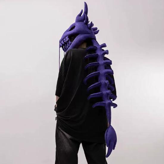 Chinese Loong Skeleton Headgear 3D Dragon Bone Head Costume Prop Halloween Cosplay Party Stage Performance Plush Head