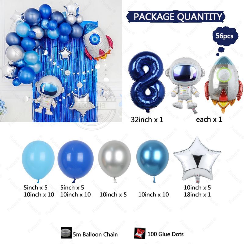 56pcs Children's Birthday Party Outer Space Astronaut Theme Party Balloon Set Aluminum Film Digital New Year Scene Decoration