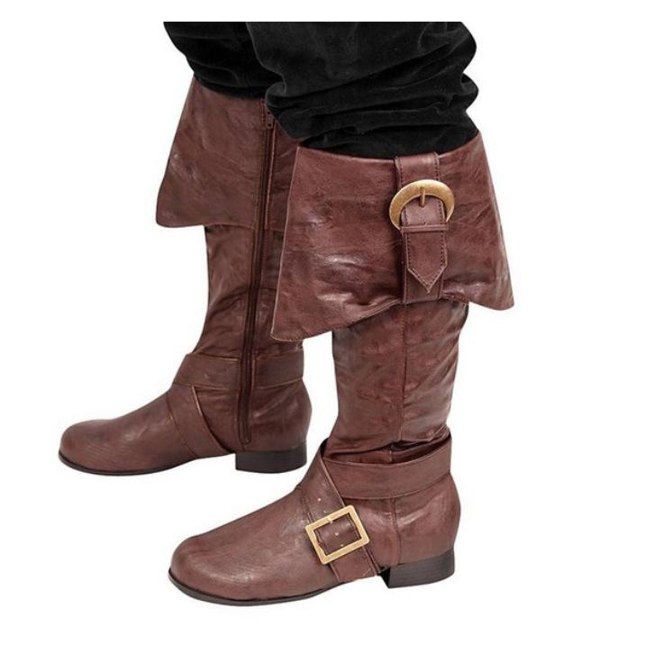 WISH Autumn and Winter Belt Buckle Locomotive Boots Large Size High Boots Low Heel Men and Women