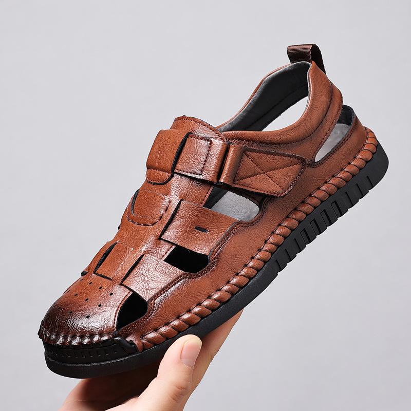 2025 New Baotou Men's Sandals Hand-sewn Breathable Men's Shoes Outdoor Beach Shoes Casual Leather Sandals 9986