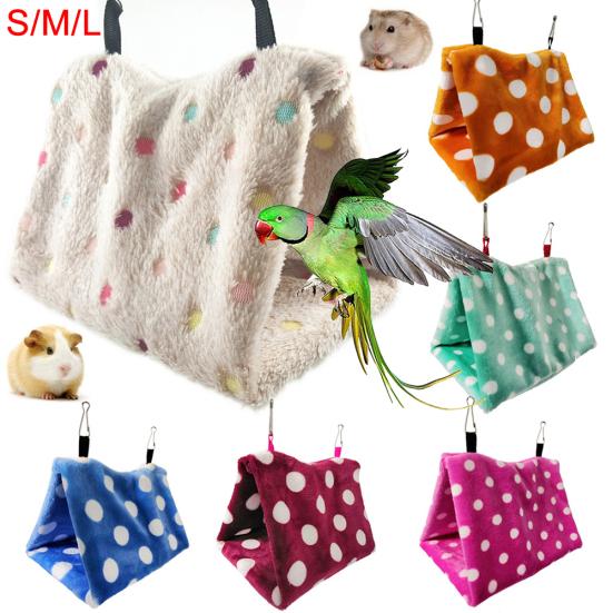 Pet Bird Parrot Winter Warm Soft Dot Plush Hanging Sleep Bed Nests Cage Hammock
