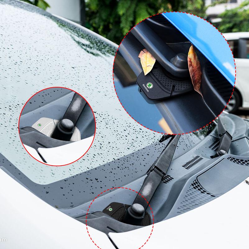 2Pcs Car Windshield Wiper Protective Cover Dust Wiper Emblem Car Styling For Skoda Octavia Superb Rapid Kodiaq Karoq Fabia Kamiq Roomster Citigo