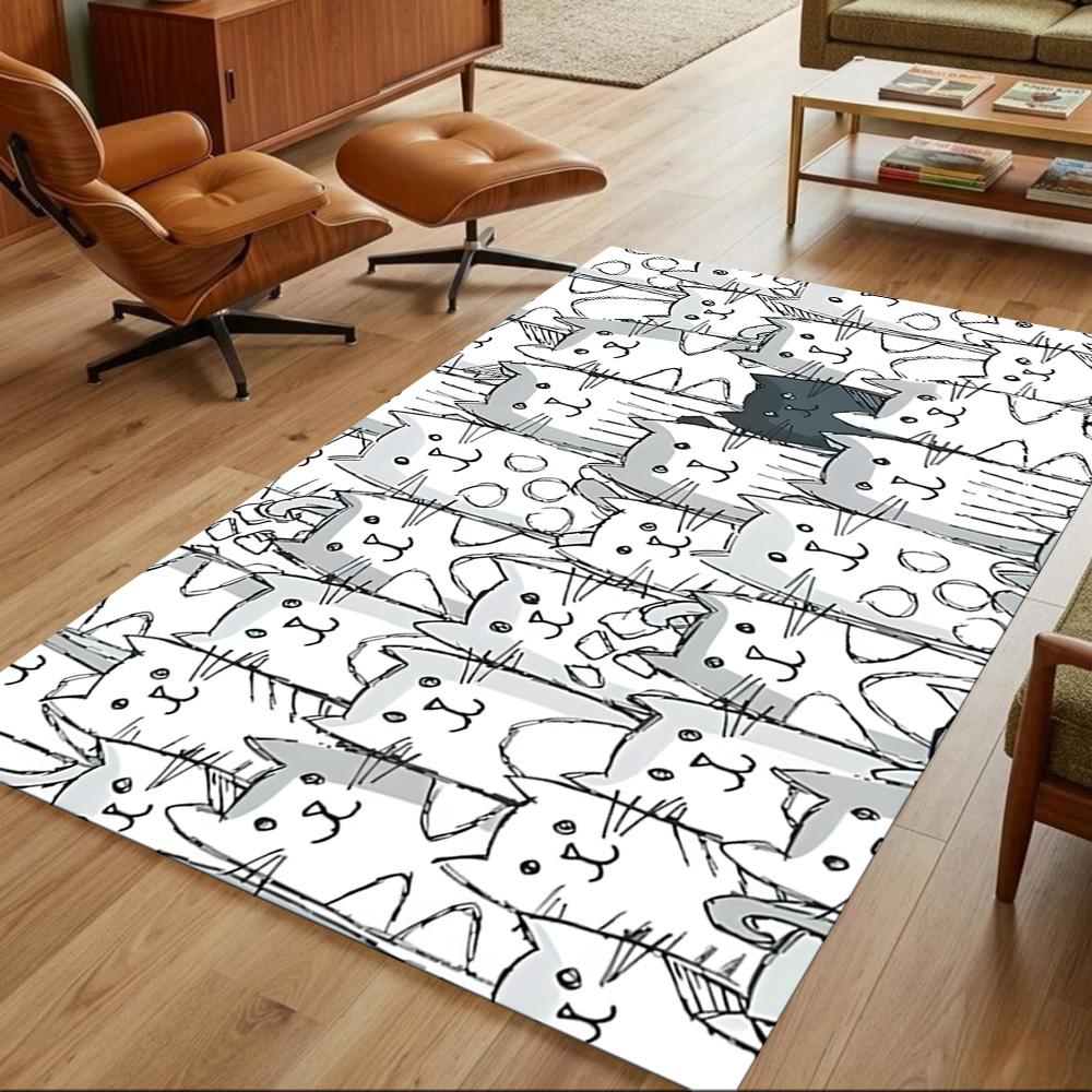 Cute Cat Square Carpet Rug Non-slip Rug for Living Room, Bedroom, Study Room, Hallway Decoration, Perfect for Home Decoration or Holiday Gifts