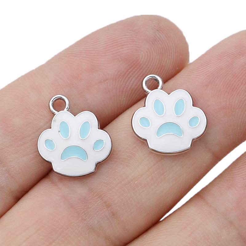 10Pcs Gold Plated Pink Enamel Dog Paw Footprint Charm Pendant For Jewelry Making Bracelet Earrings Diy Accessories Craft 16X14Mm