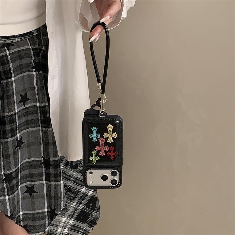 Bunte Strass-Leder-Kreuz-iPhone-Hülle für 17/16ProMax/15/14 - Damen Edition