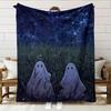 Cozy Night Sky Fleece Blanket  Soft  Polyester AllSeason Throw with Playful Ghosts  Starry Night Design HD Digital Print