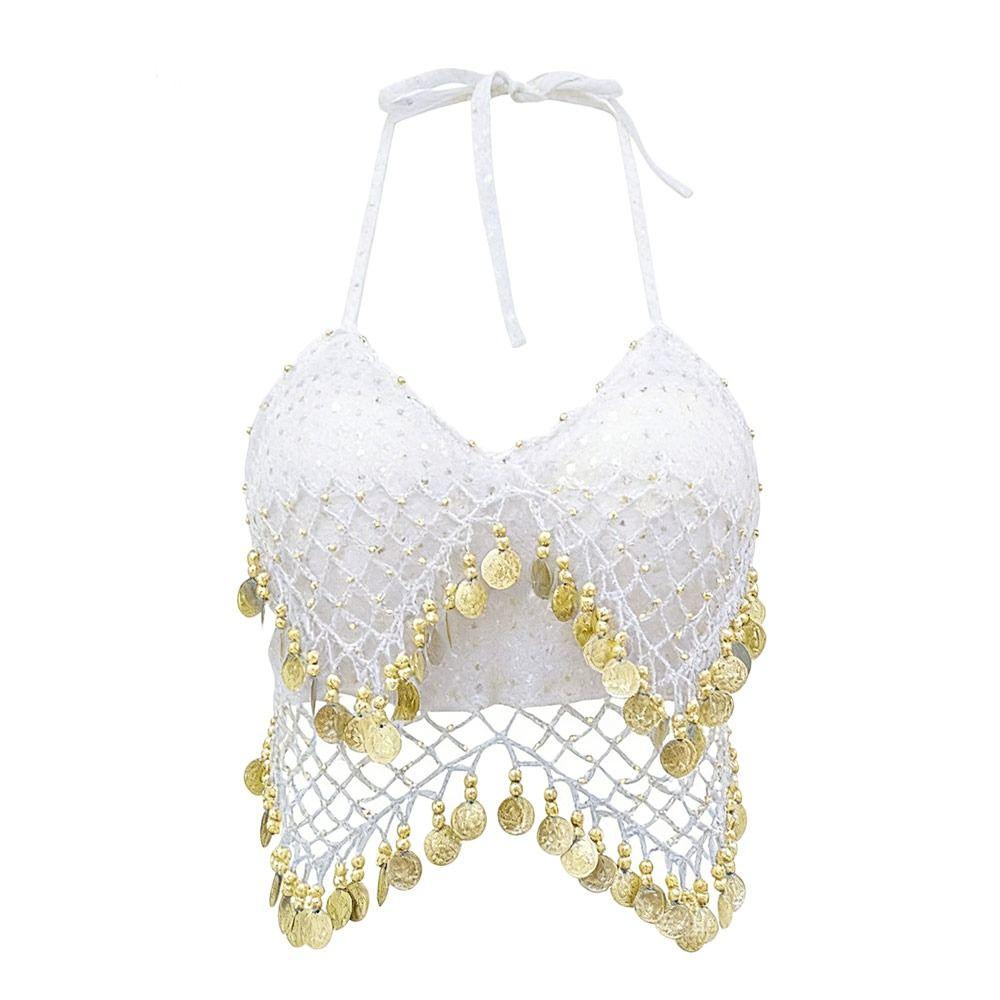 Shiny Latin Dance Top Halter Neck Stage Performance Top Sequins Crop Top  For Thailand/India/Arab