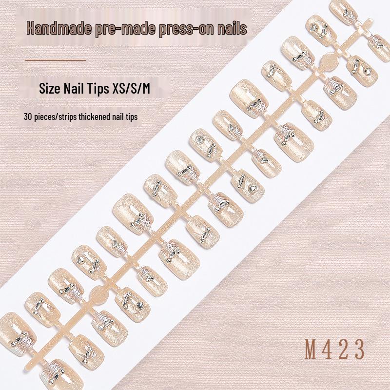 

Pearlescent Cat Eye French Manicure Wearable Nails - Short, Nude, Transparent, White.