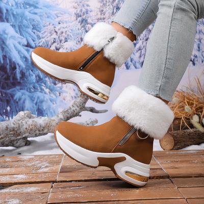 New Fashion Women's Boots Casual Ankle Botas Winter Plush Warm Snow Boots for Women Internal Increasing Wedge Platform Boots
