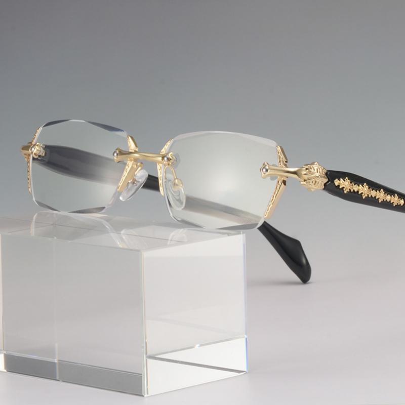 Anti Blue Light Diamond Cutting Men Women Frameless Reading Eyewear Metal High-definition Presbyopia Glasses