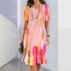 Women Vintage Short Sleeve 3d Print Midi Dress Comfortable Beach Dresses