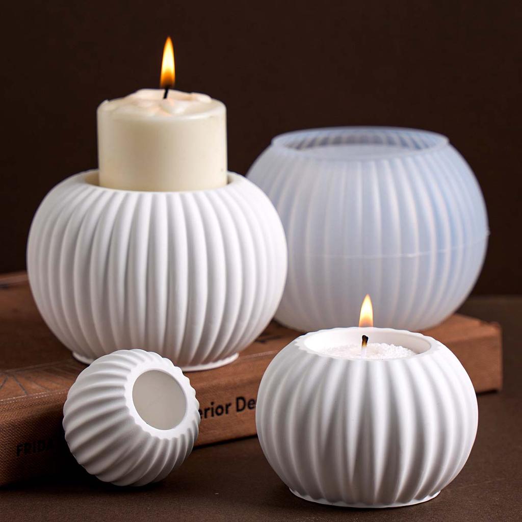 Round Stripe Candle Cup Silicone Mold DIY Home Table Decor Candlestick Crafts Making Plaster Resin Vase Storage Box Clay Molds