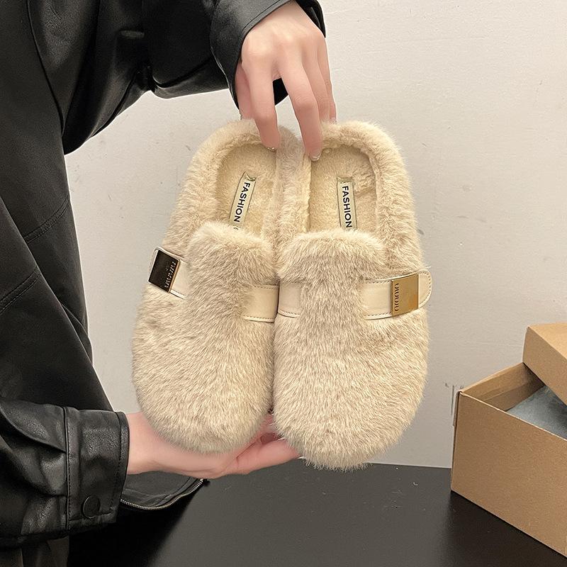 

Универсальные туфли на толстой подошве, пушистые туфли, одинарные туфли, женские 2025, осень и зима, новая верхняя одежда, маленькие плюшевые туфли с сумкой на одном ремешке, женские 40