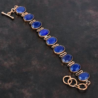 Βραχιόλι με Όψη Πολλών Εδρών από Μπλε Ζαφείρι Χάλκινο Βραχιόλι Ρυθμιζόμενη Αλυσίδα Χάλκινα Κοσμήματα Χειροποίητο Βραχιόλι με Αληθινούς Πολύτιμους Λίθους Κοσμήματα με Λίθο Γέννησης
