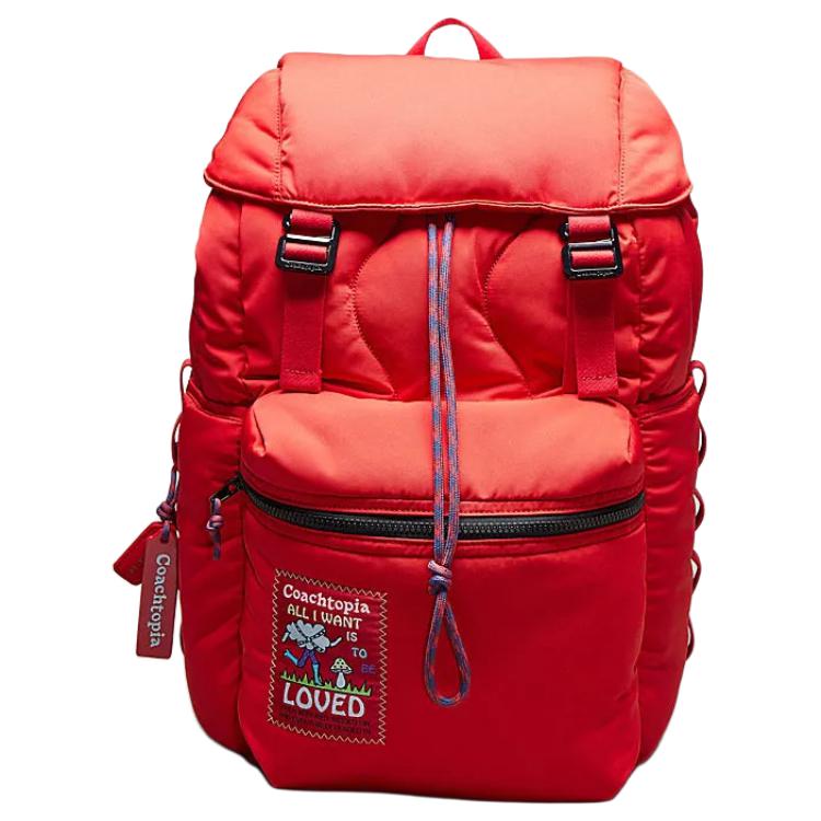 Coach Wavy 27 Loop Quilted Zipper Closure Fabric Backpack Unisex Backpack Rose-Red CQ058-XCZ Basic Set (Bag+Dust Bag)