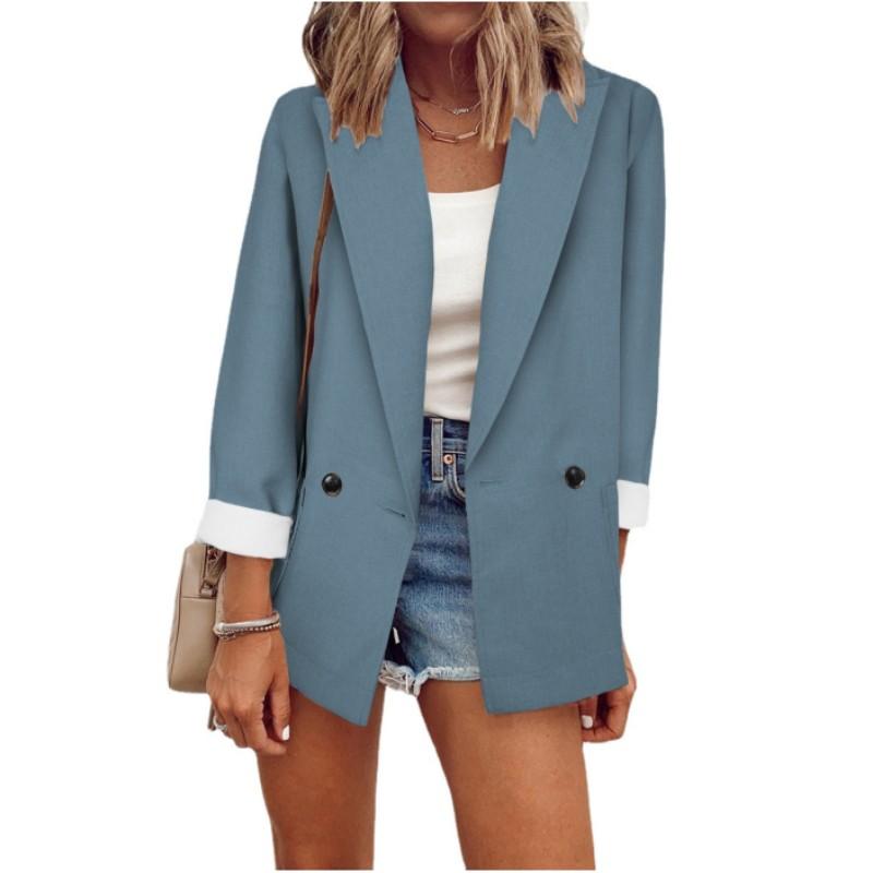 Women's Spring Solid Color Loose Suit Jacket Double-breasted Suit Collar Elegant Commuter Jacket